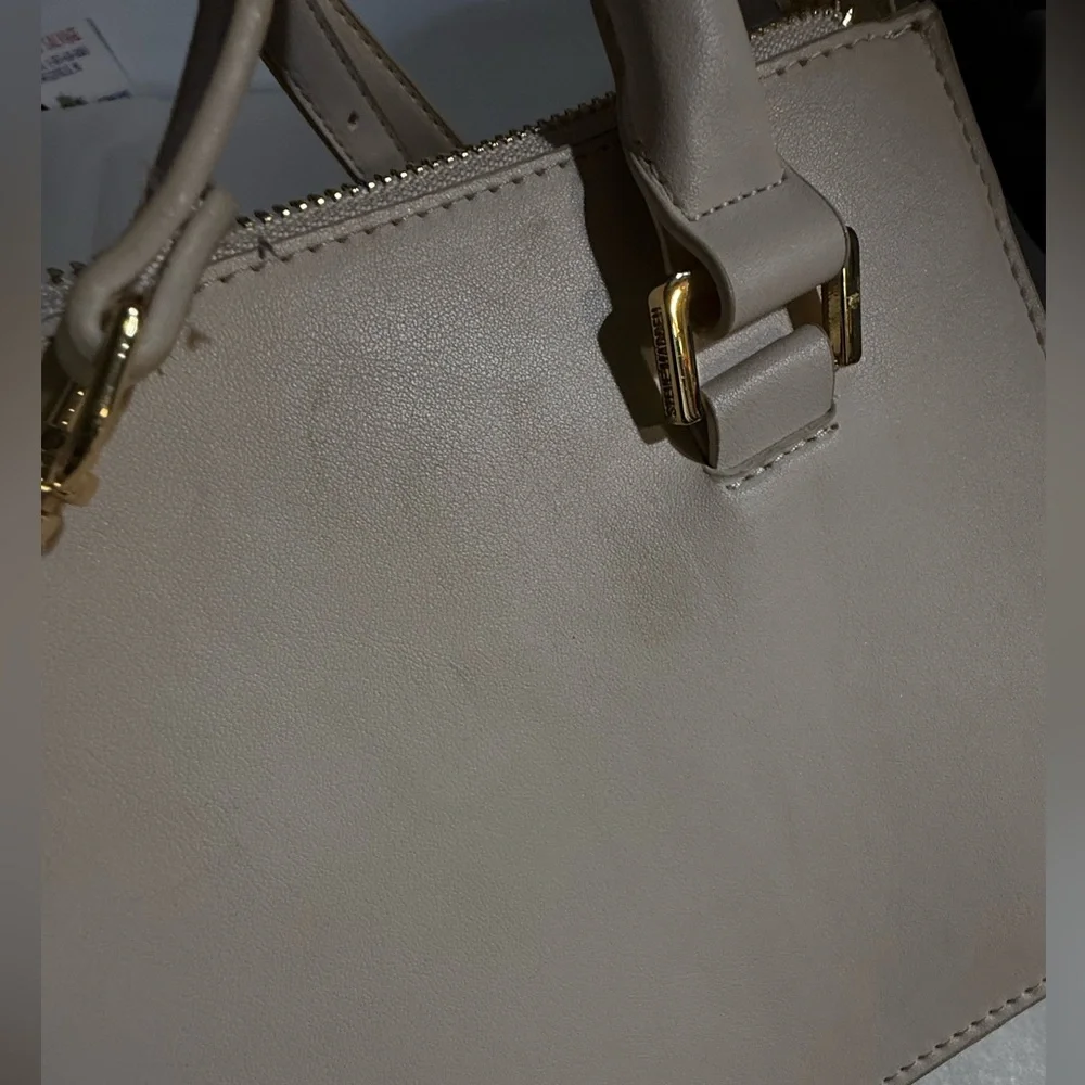Steve Madden White Satchel Purse with Gold Accents